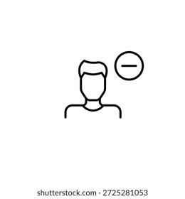 Hombre avatar y menos. Quitar o Borrar de la Cuenta de usuario. Icono de Vector de trazo perfecto y editable