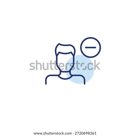 Man avatar and minus. Remove or delete user account. Pixel perfect, editable stroke vector icon