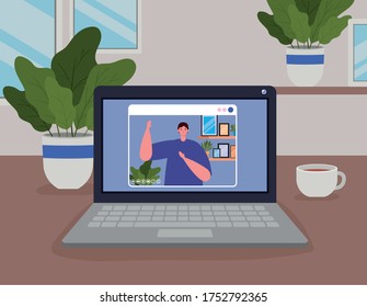 Man avatar on laptop in video chat design, Call online conference and webcam theme Vector illustration