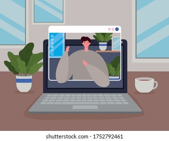 Man avatar on laptop in video chat design, Call online conference and webcam theme Vector illustration