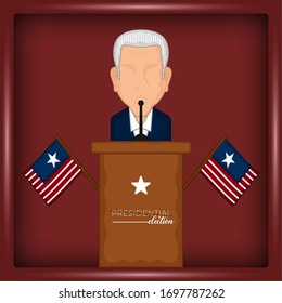 Hombre avatar en una linterna con banderas de Estados Unidos.Afiche de las elecciones presidenciales. Candidato presidencial: ilustración vectorial
