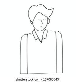 Man avatar on white background. concept.Man close his eye. Simple flat vector for template, brochure or presentation.