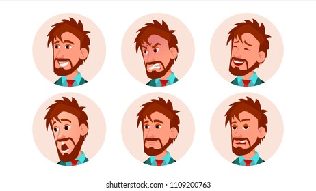 Man Avatar People Vector. Icon Placeholder. European Person Shilouette. Various Emotions. Scared, Aggressive. User Portrait. Flat Character Illustration
