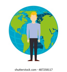 man avatar with planet earth icon vector illustration design