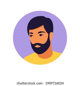 Man avatar, portrait of a young man in retro style. Portrait of a man. Minimalist. Flat. Vector illustration