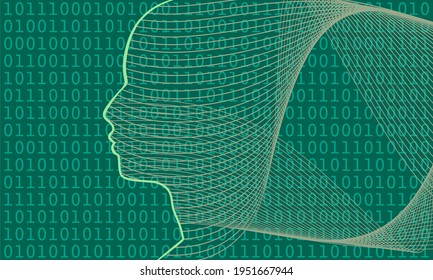 Vista del perfil del avatar del hombre. Superposición de matriz digital