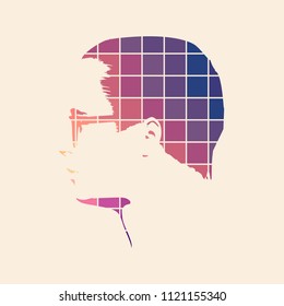 Man avatar profile view. Gradient paint male face silhouette or icon . Portrait with sunglasses