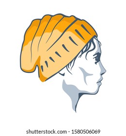 Man avatar profile view. Isolated male face silhouette. Winter or autumn hat