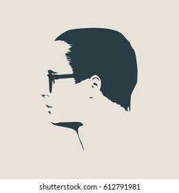 Man avatar profile view. Isolated male face silhouette or icon . Vector illustration. Portrait with sunglasses