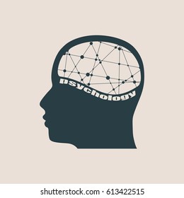 Man avatar profile view. Isolated male face silhouette or icon . Vector illustration. Mental health relative icon. Scientific medical designs. Connected lines with dots.