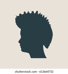 Man avatar profile view. Isolated male face silhouette or icon . Vector illustration. Mohawk hairstyle