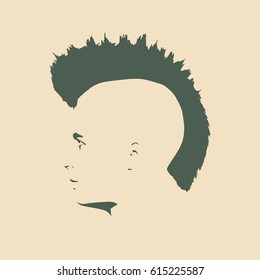 Man avatar profile view. Isolated male face silhouette or icon . Vector illustration. Mohawk hairstyle