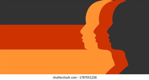 Man avatar profile view. Male face silhouettes row. Flag of Germany
