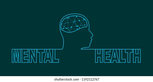 Man avatar profile view. Mental health relative icon. Scientific medical designs. Connected lines with dots.