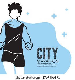 man avatar running and 10k city marathon design, athlete training and fitness theme Vector illustration