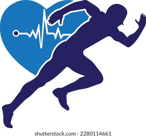 
man avatar running with heart pulse silhouette style icon design, Marathon athlete training and fitness theme Vector illustration