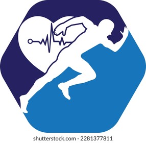 
avatar man corriendo con diseño de icono de estilo de silueta de pulso cardíaco, entrenamiento de atleta maratón y tema de fitness Ilustración vectorial