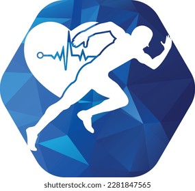 
man avatar running with heart pulse silhouette style icon design, Marathon athlete training and fitness theme Vector illustration