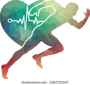 
man avatar running with heart pulse silhouette style icon design, Marathon athlete training and fitness theme Vector illustration