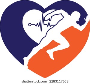 
man avatar running with heart pulse silhouette style icon design, Marathon athlete training and fitness theme Vector illustration