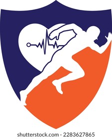 
man avatar running with heart pulse silhouette style icon design, Marathon athlete training and fitness theme Vector illustration