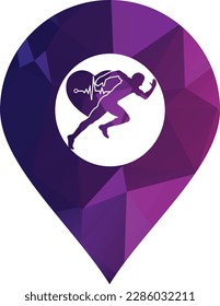 
man avatar running with heart pulse silhouette style icon design, Marathon athlete training and fitness theme Vector illustration