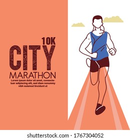 avatar man corriendo en pista y diseño maratón de 10.000 de la ciudad, entrenamiento atleta y tema de fitness Ilustración vectorial