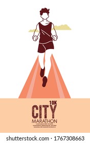 avatar man corriendo en pista y diseño maratón de 10.000 de la ciudad, entrenamiento atleta y tema de fitness Ilustración vectorial