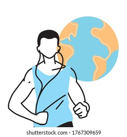 man avatar running with world design, Marathon athlete training and fitness theme Vector illustration