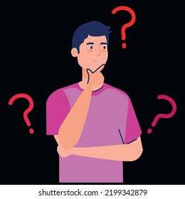 man avatar thinking with question marks design idea 