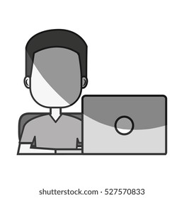 man avatar using laptop
