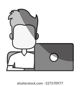 man avatar using laptop