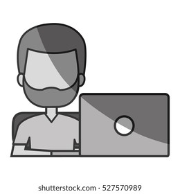 man avatar using laptop