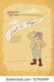 man aviator in retro style vector illustration
