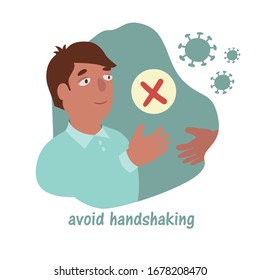 A man avoids shaking hands.Quarantine Precautions During Coronavirus (2019-ncov or covid-19). Illustration in cartoon style isolated on white background.