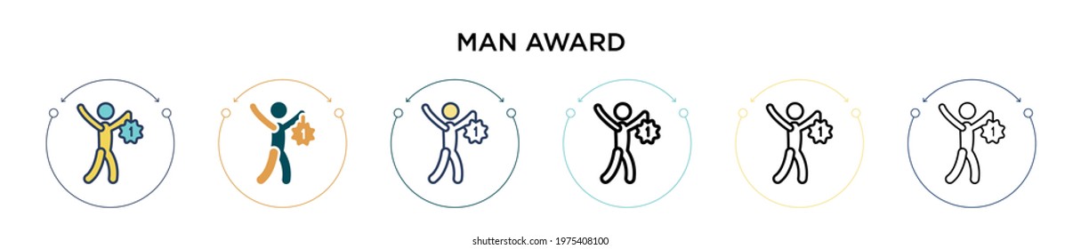 Man award icon in filled, thin line, outline and stroke style. Vector illustration of two colored and black man award vector icons designs can be used for mobile, ui, web