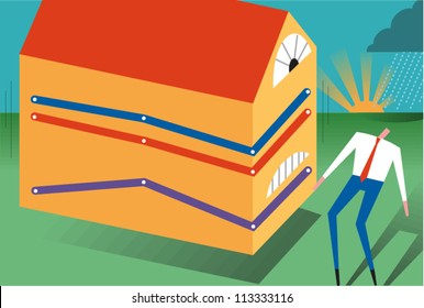 Man in awe of a large floating house