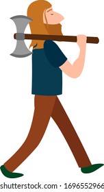 Man with ax, illustration, vector on white background