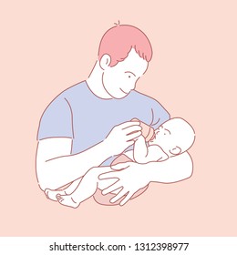 man with a baby, hand drawn style vector design illustrations