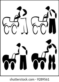 Man with baby stroller (Set of four)