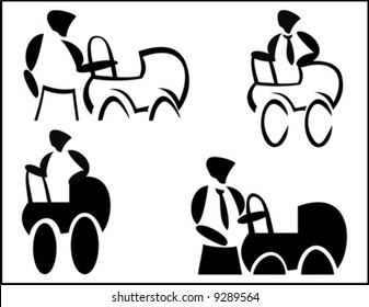 Man with baby stroller (Set of four)