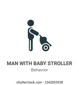 Man with baby stroller vector icon on white background. Flat vector man with baby stroller icon symbol sign from modern behavior collection for mobile concept and web apps design.