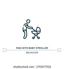 hombre con icono de línea vectorial del controlador de bebé. Ilustración de elemento simple. hombre con icono de contorno de coche de bebé desde el concepto de comportamiento. Se puede usar para web y móvil
