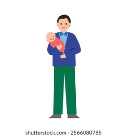 Man with a baby. Vector simple color flat illustration.