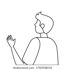 man of back with hand up isolated icon vector illustration design
