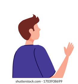 man of back with hand up isolated icon vector illustration design