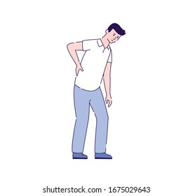 Man With Back Pain Flat Vector Illustration. Orthopedics Diseases. Isolated Cartoon Character On A White Background.