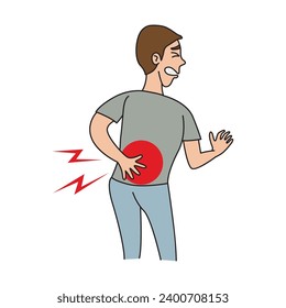 A man with back pain. illustration vector cartoon.