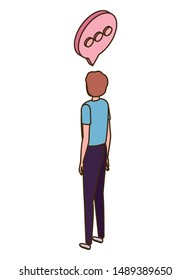 man of back position with speech bubble on white background