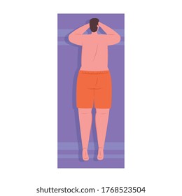 hombre de espalda en pantalones cortos tendidos en el bronceado en el diseño de ilustraciones vectoriales de fondo blanco